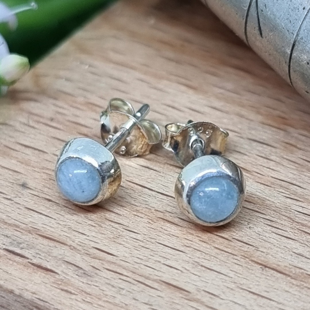 Cute little round aquamarine gemstone stud earrings image 1