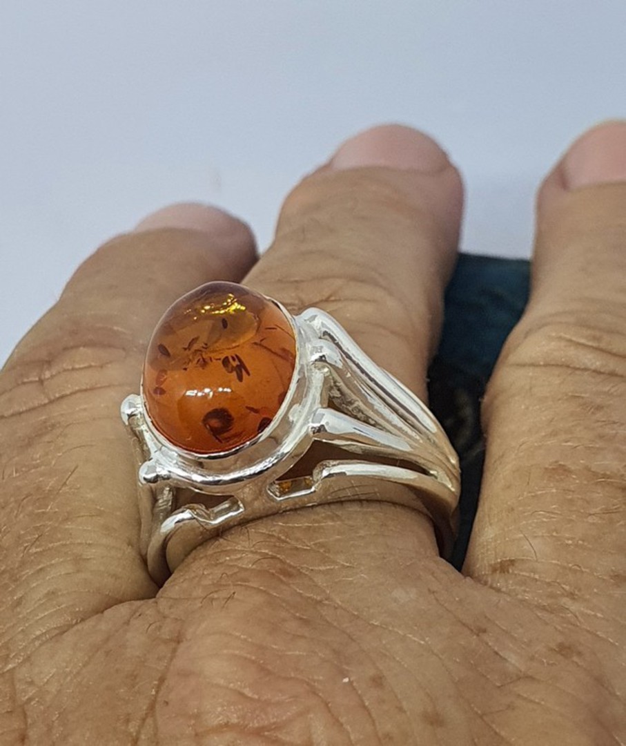 Large high set, silver amber ring image 2