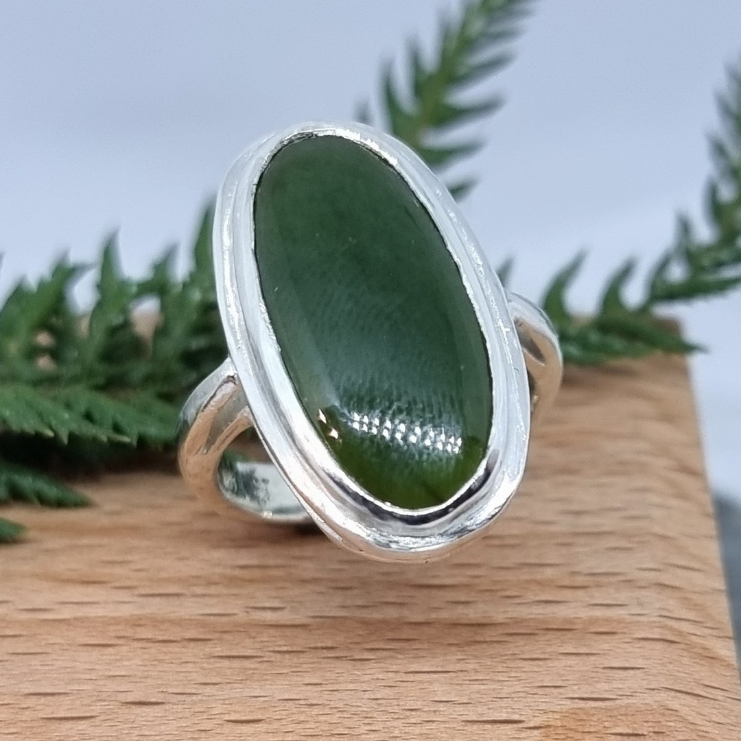 Erzurum Handcrafted Convex Dark Green Zircon Stone Silver Ring