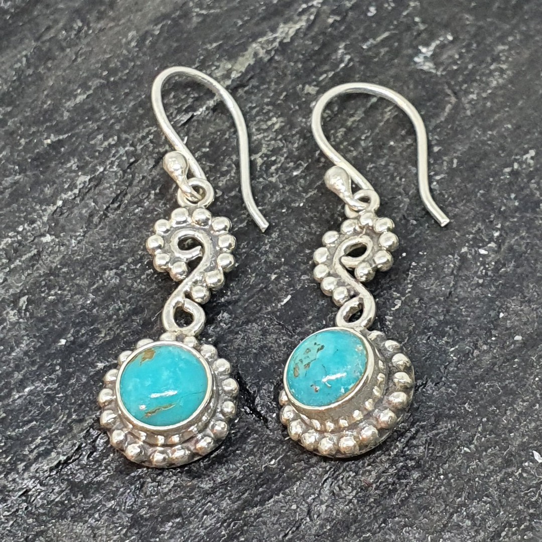 Sterling silver turquoise koru earrings image 1