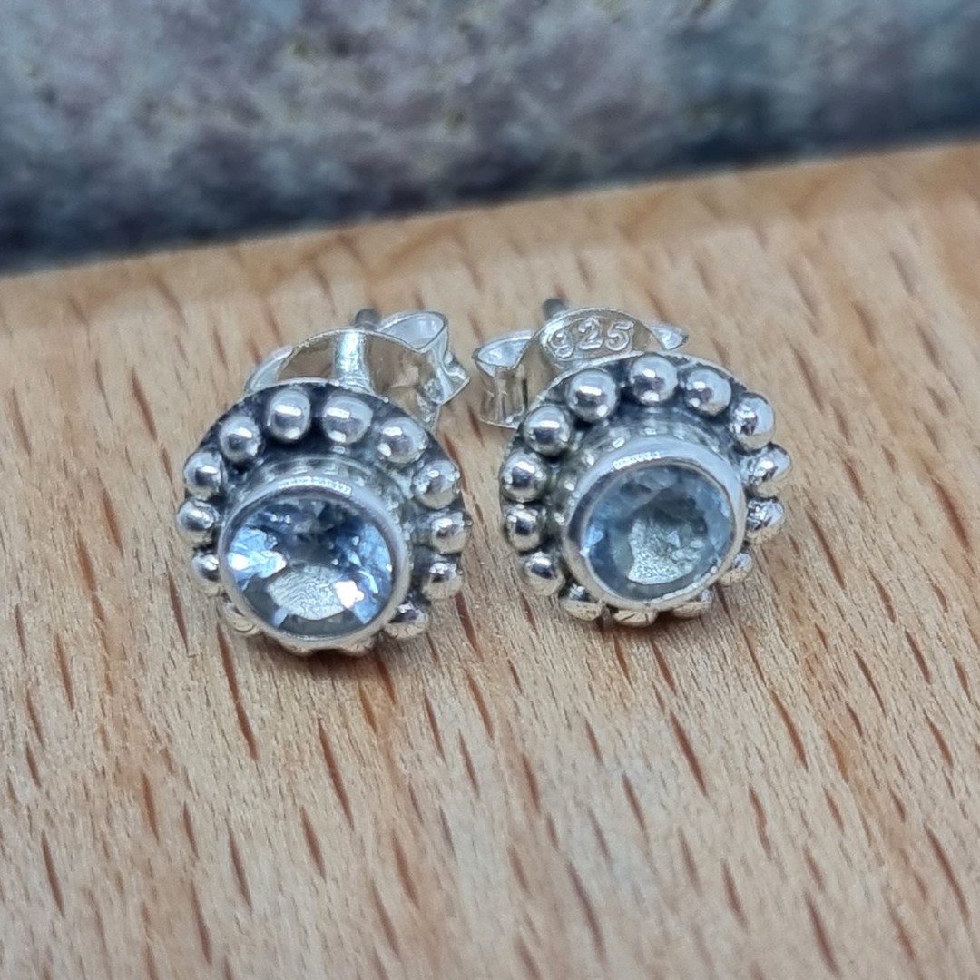 Sterling silver blue topaz gemstone stud earrings image 0
