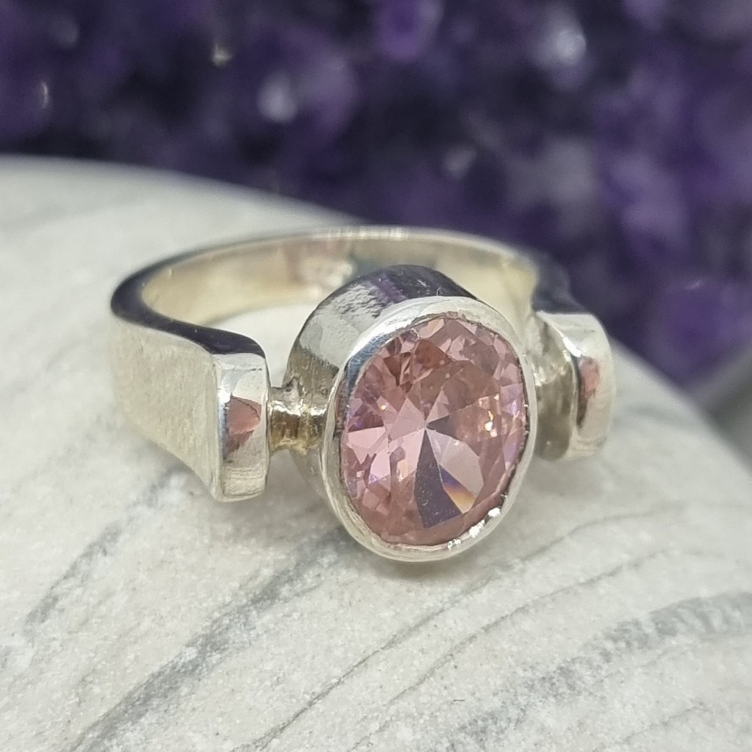 Sparkling pink gemstone, sterling silver ring image 3