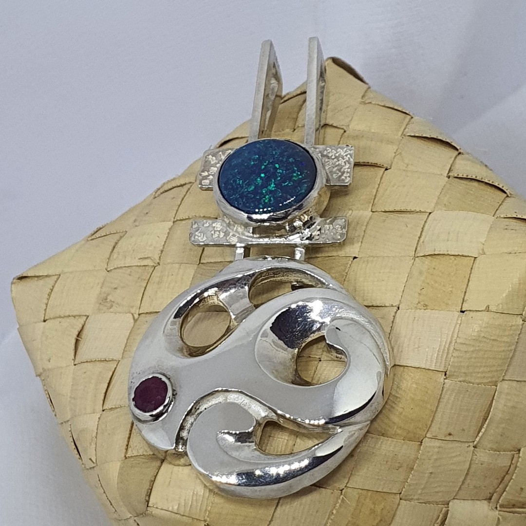 Opal & ruby designer pendant - Made in NZ image 2
