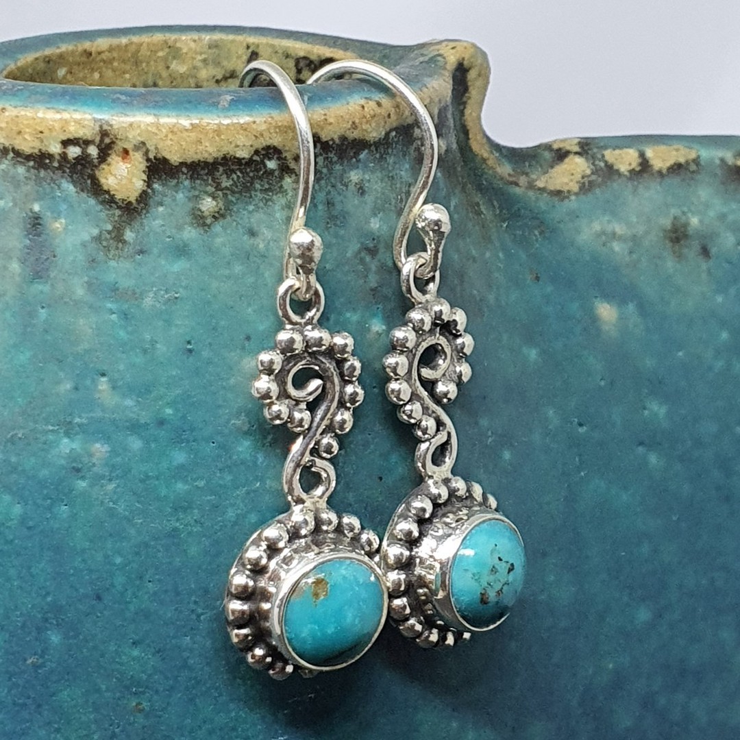 Sterling silver turquoise koru earrings image 3