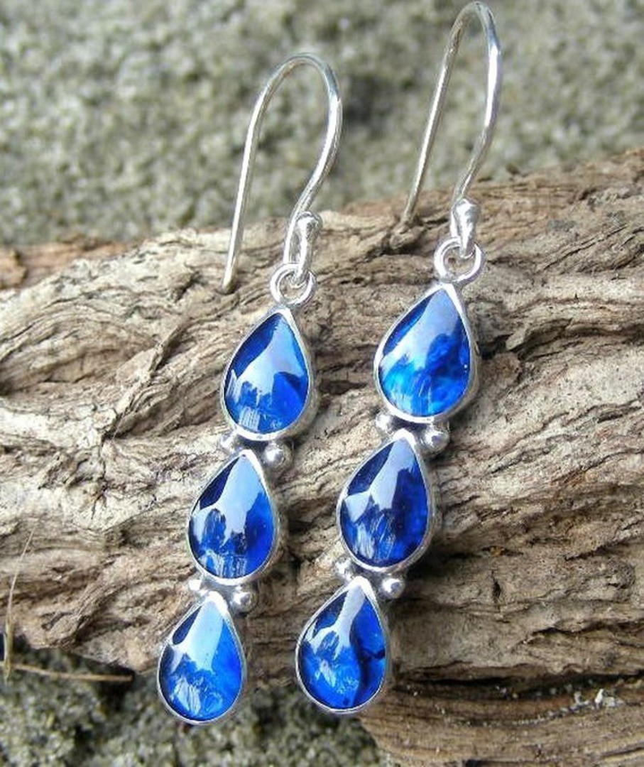 Dyed blue paua shell earrings - free delivery in NZ image 1