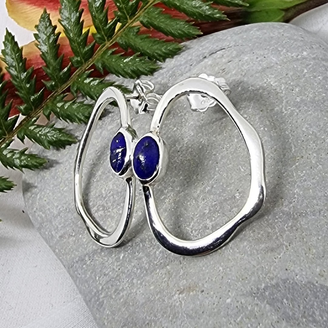 Open wonky oval shape lapis lazuli earrings image 1