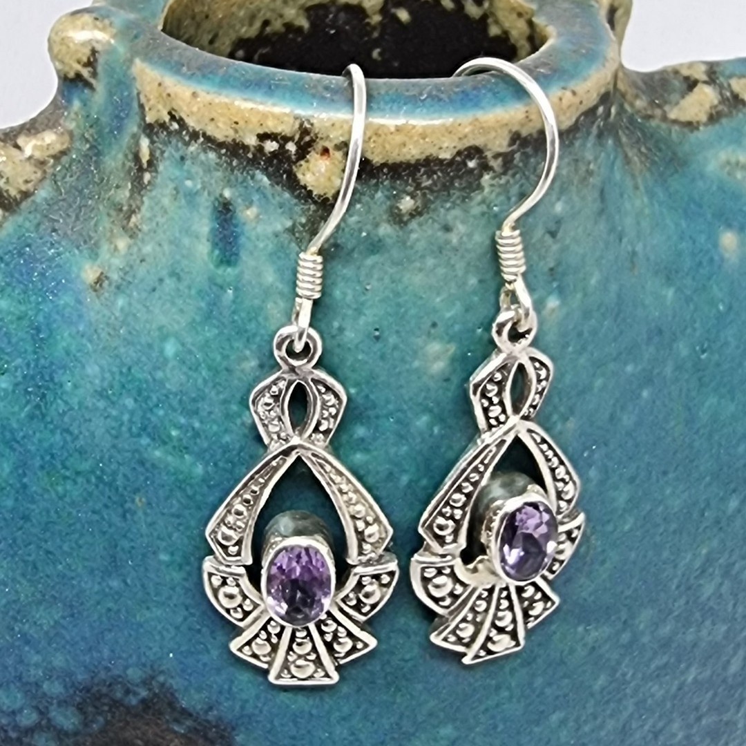 Sterling silver hooked amethyst earrings image 2