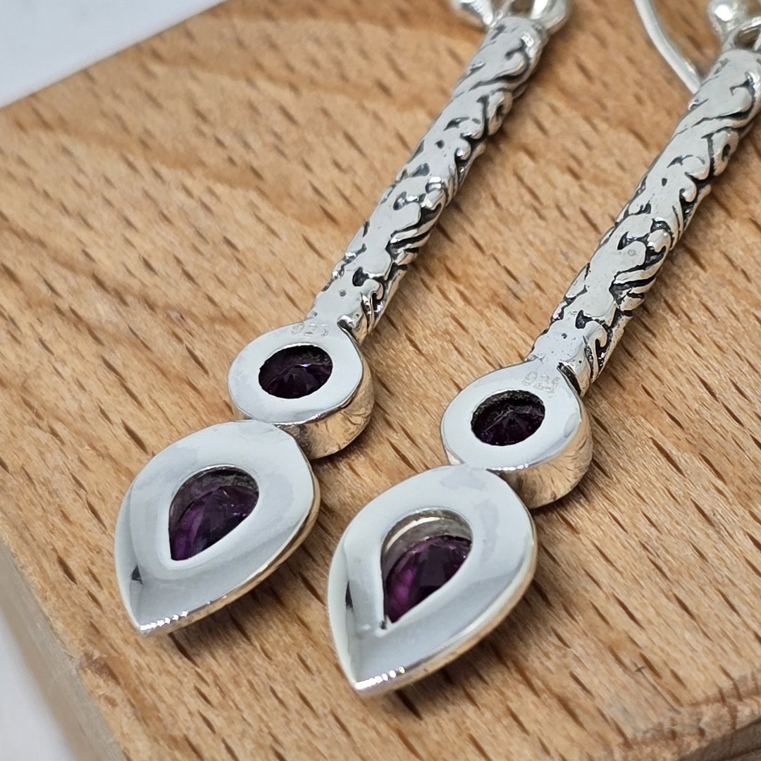 Sterling silver long stemmed amethyst earrings image 4