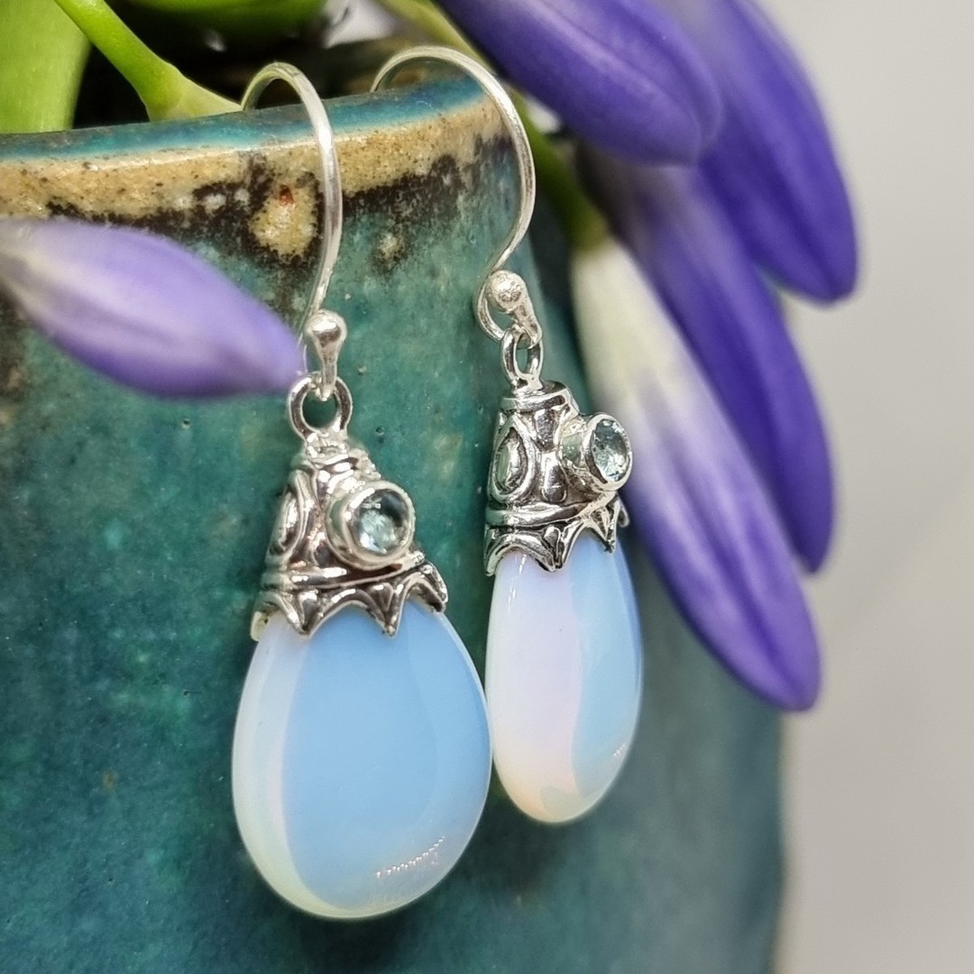 Sterling silver opalite and blue topaz earrings image 2