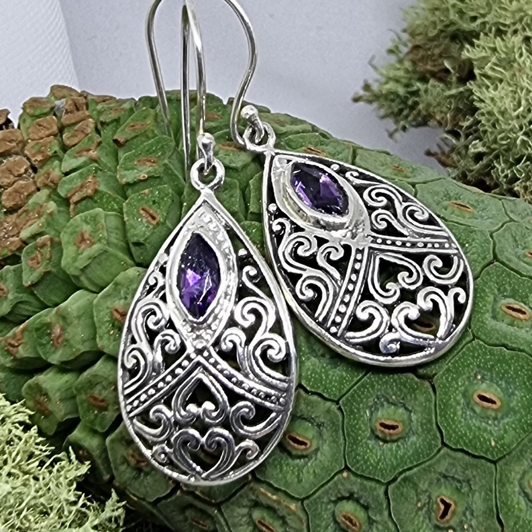 Incredible detail, sterling silver amethyst earrings image 2