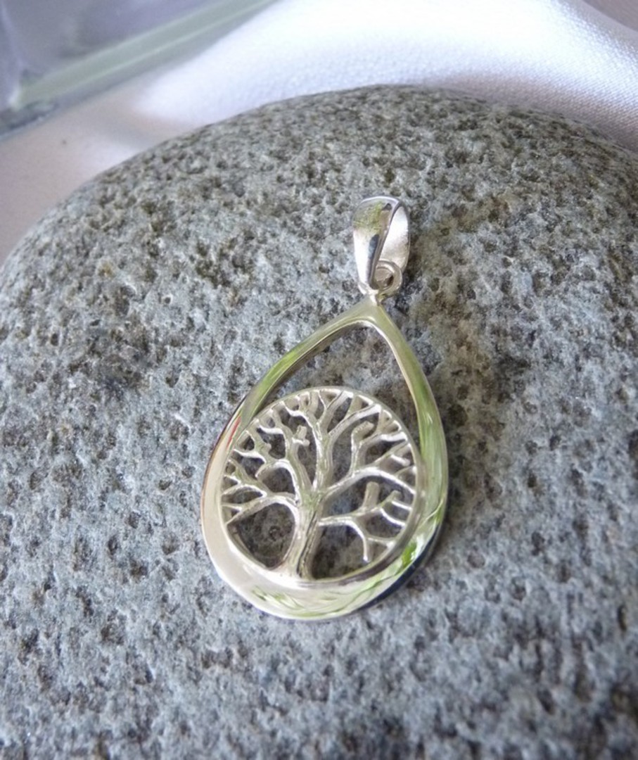 Silver teardrop pendant with tree of life image 3