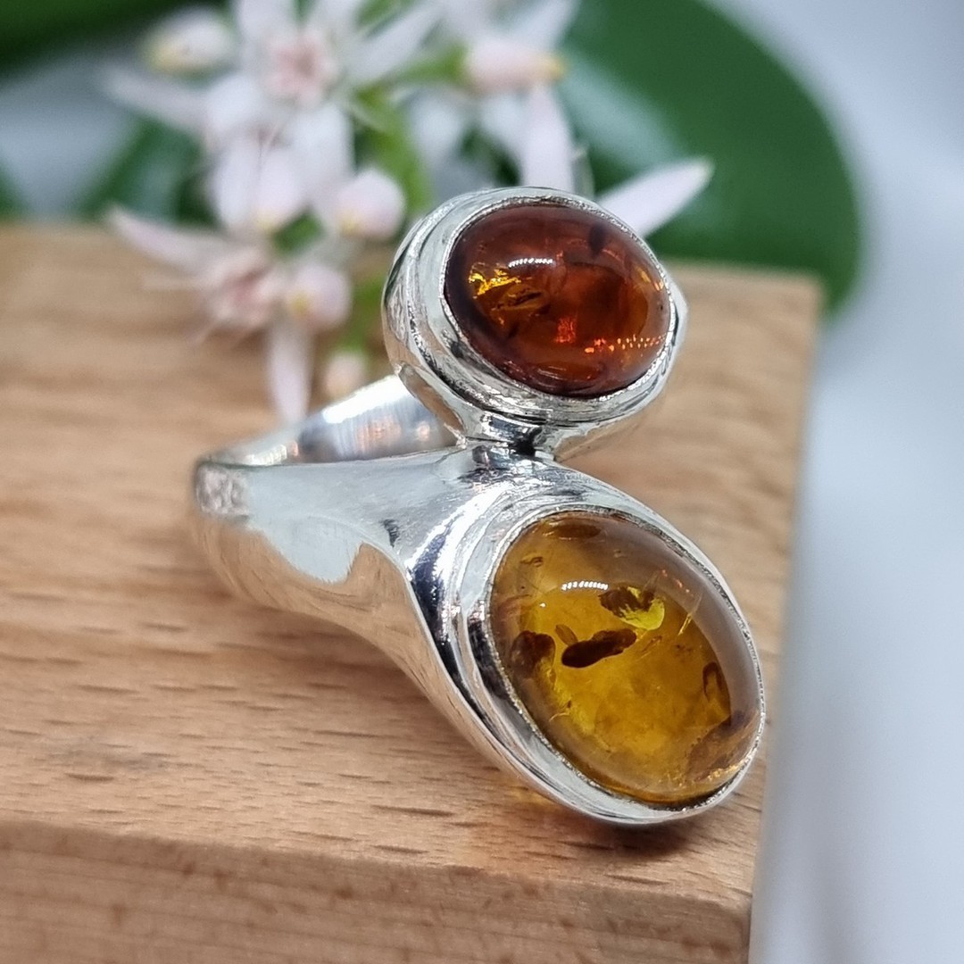 Sterling silver natural amber ring, made in NZ - size R image 2