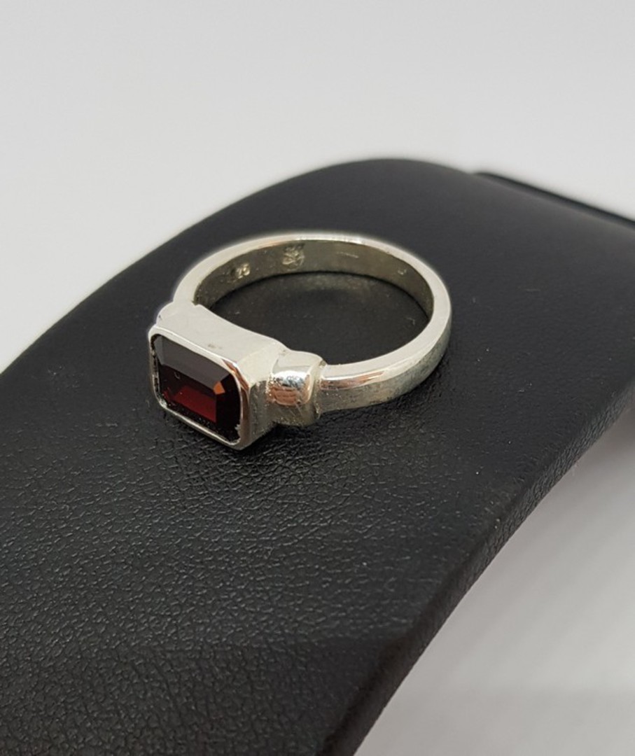 Silver ring with rectangle garnet gemstone - made in NZ image 2