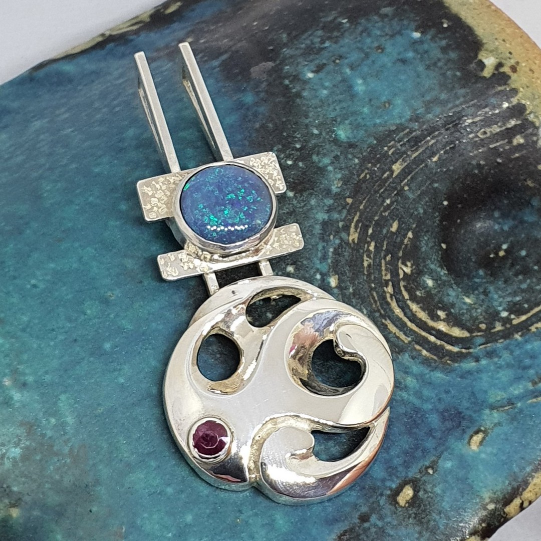 Opal & ruby designer pendant - Made in NZ image 0