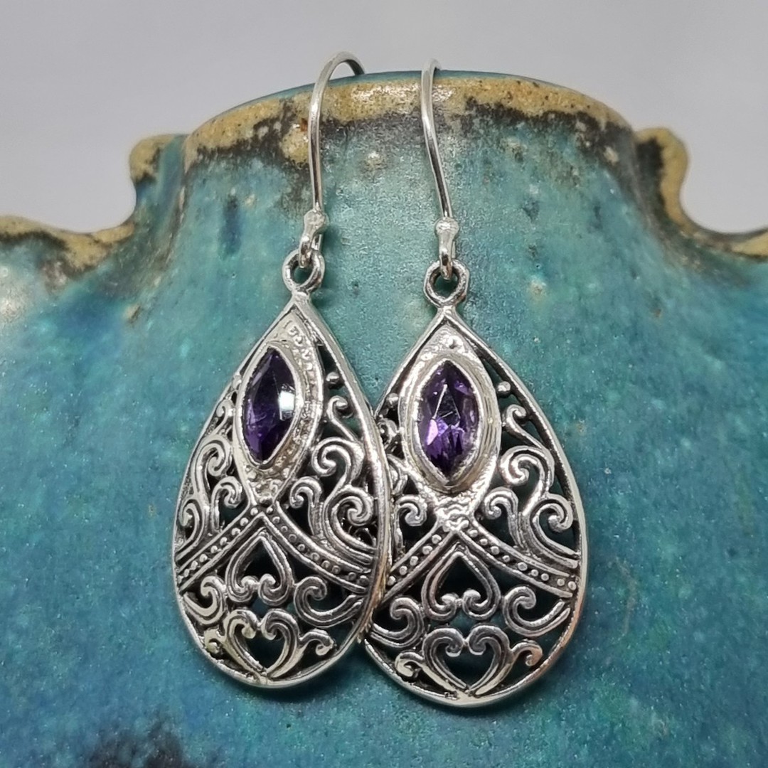 Incredible detail, sterling silver amethyst earrings image 3