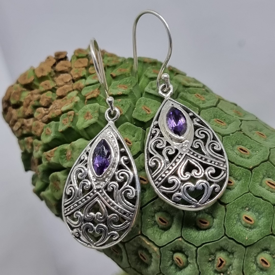 Incredible detail, sterling silver amethyst earrings image 0