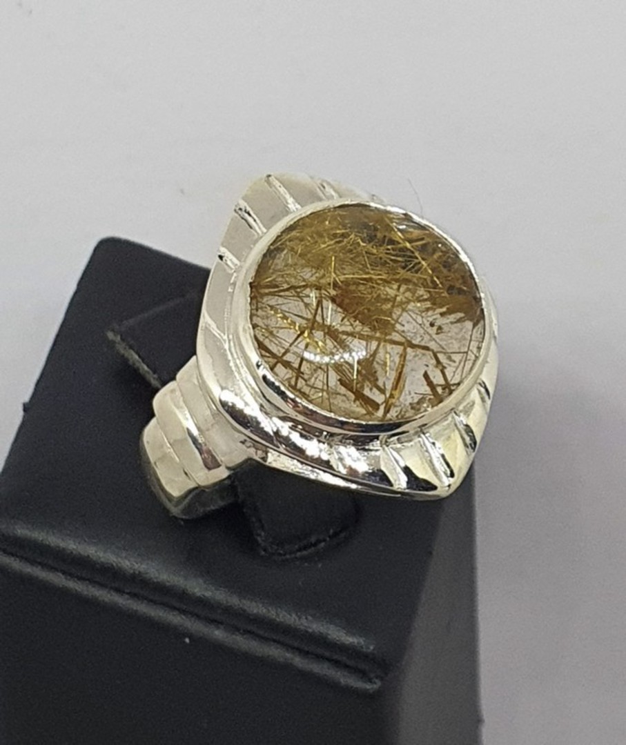 Sterling silver designer ring with large rutilated quartz image 2