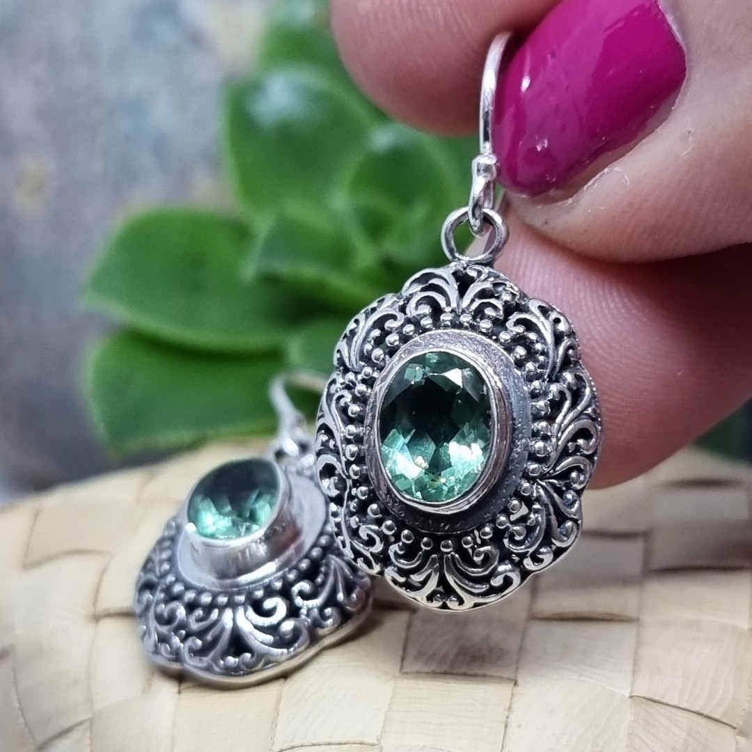 Sterling silver green quartz gemstone hook earrings image 2