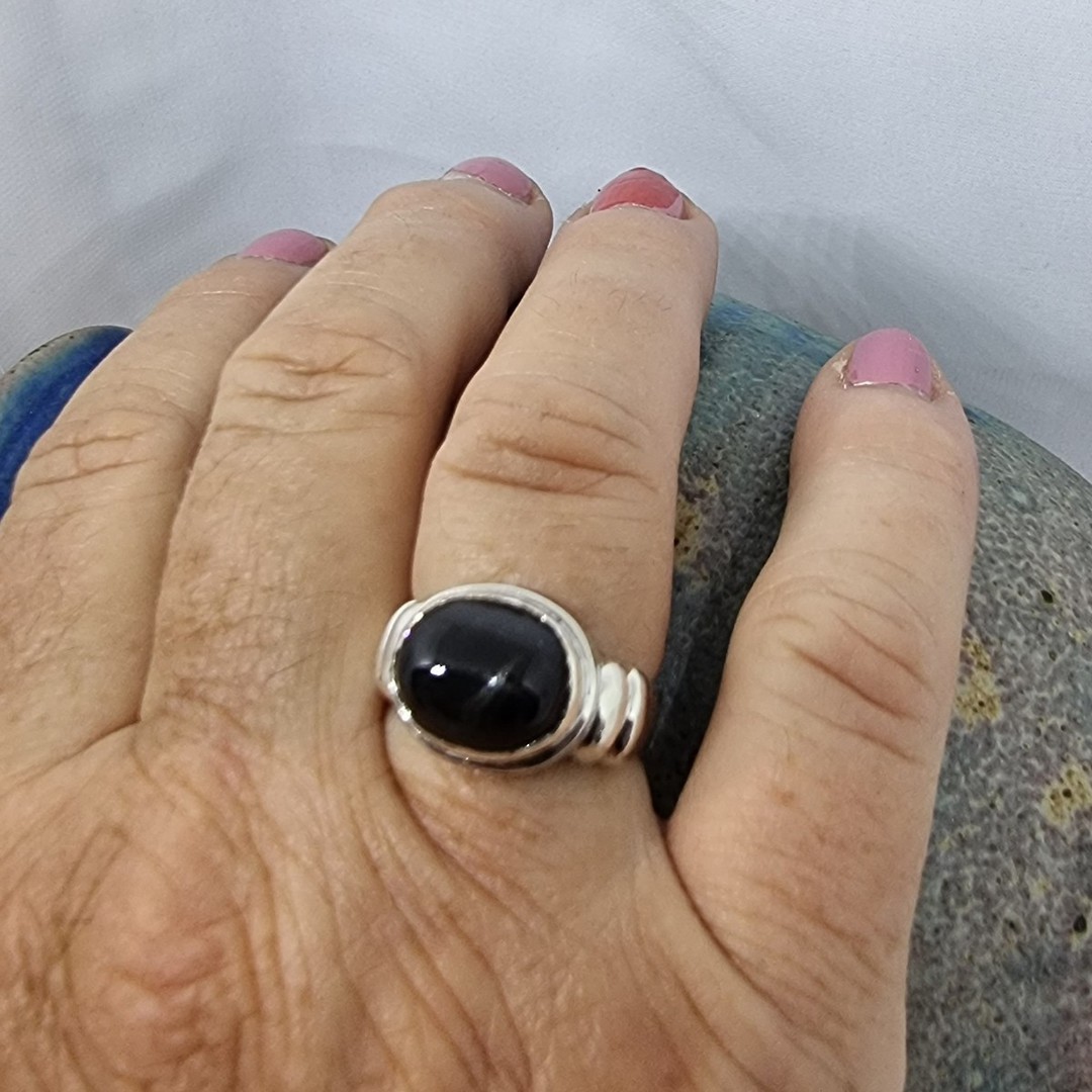 New Zealand made, black obsidian silver ring image 3