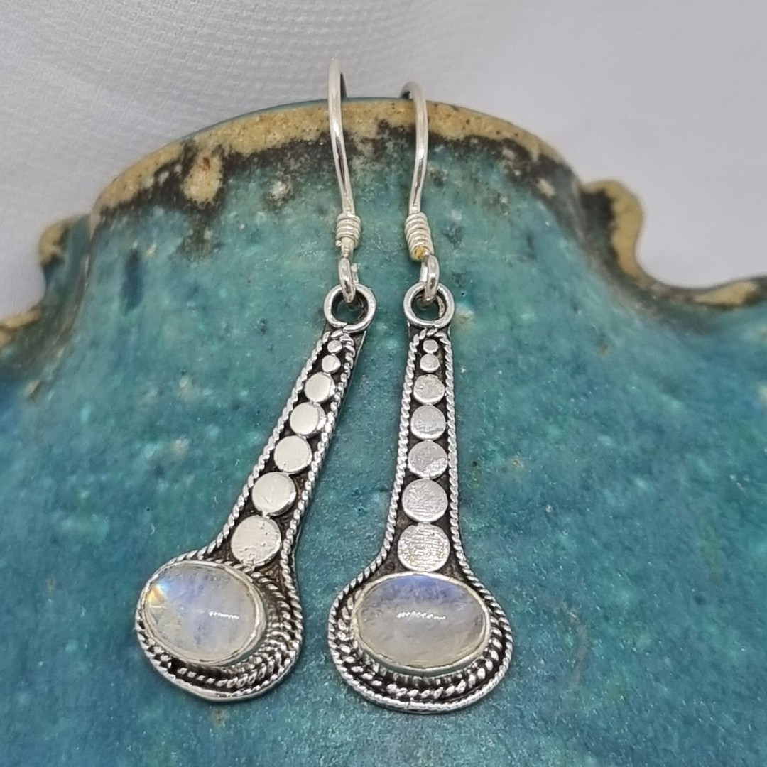 Long drop silver moonstone earrings image 2