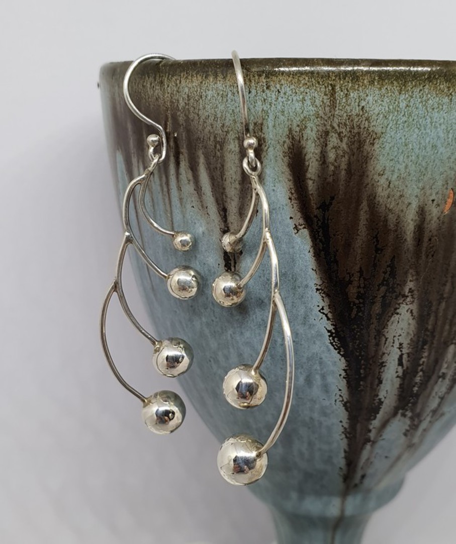 Long silver multi sphere earrings image 2