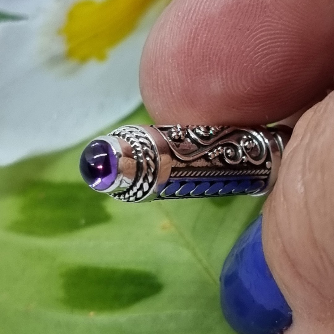 Silver filigree silver prayer box pendant with amethyst image 4