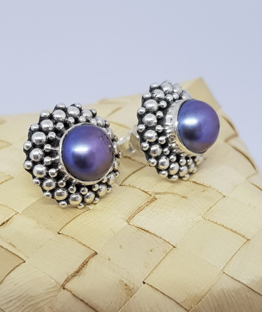 Blue/gray pearl earrings, sterling silver image 0