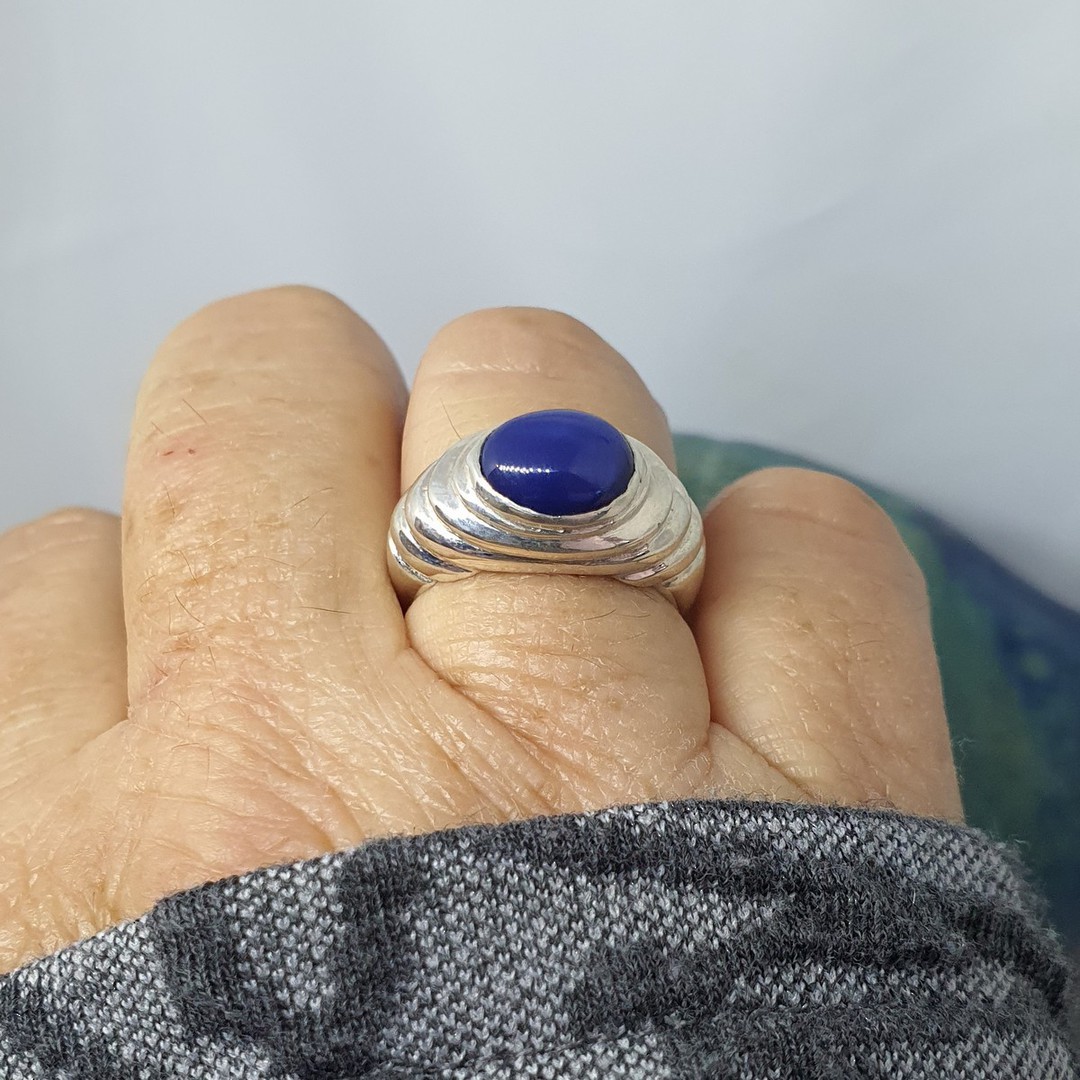 Simulated blue star sapphire silver ring image 3