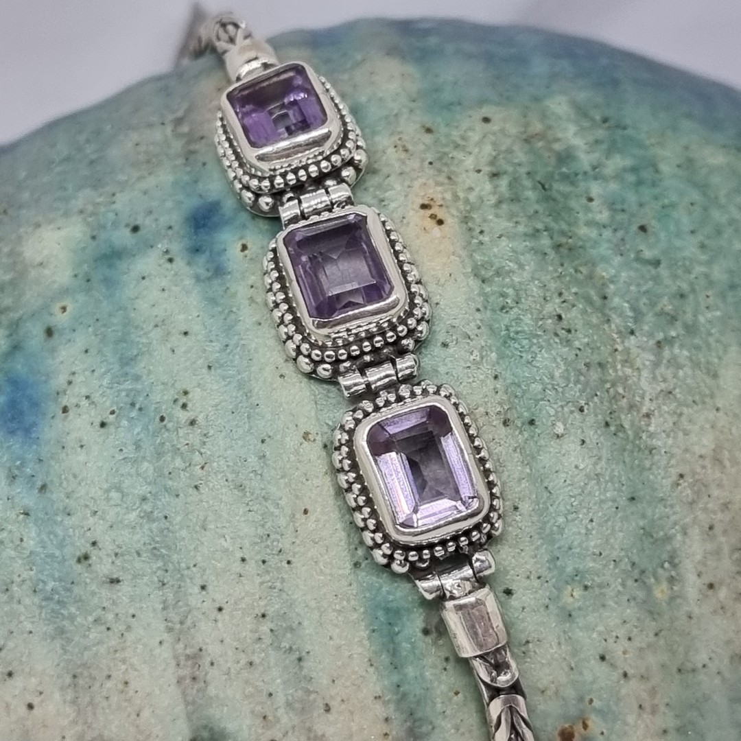 Sterling silver bracelet with purple gemstones image 2