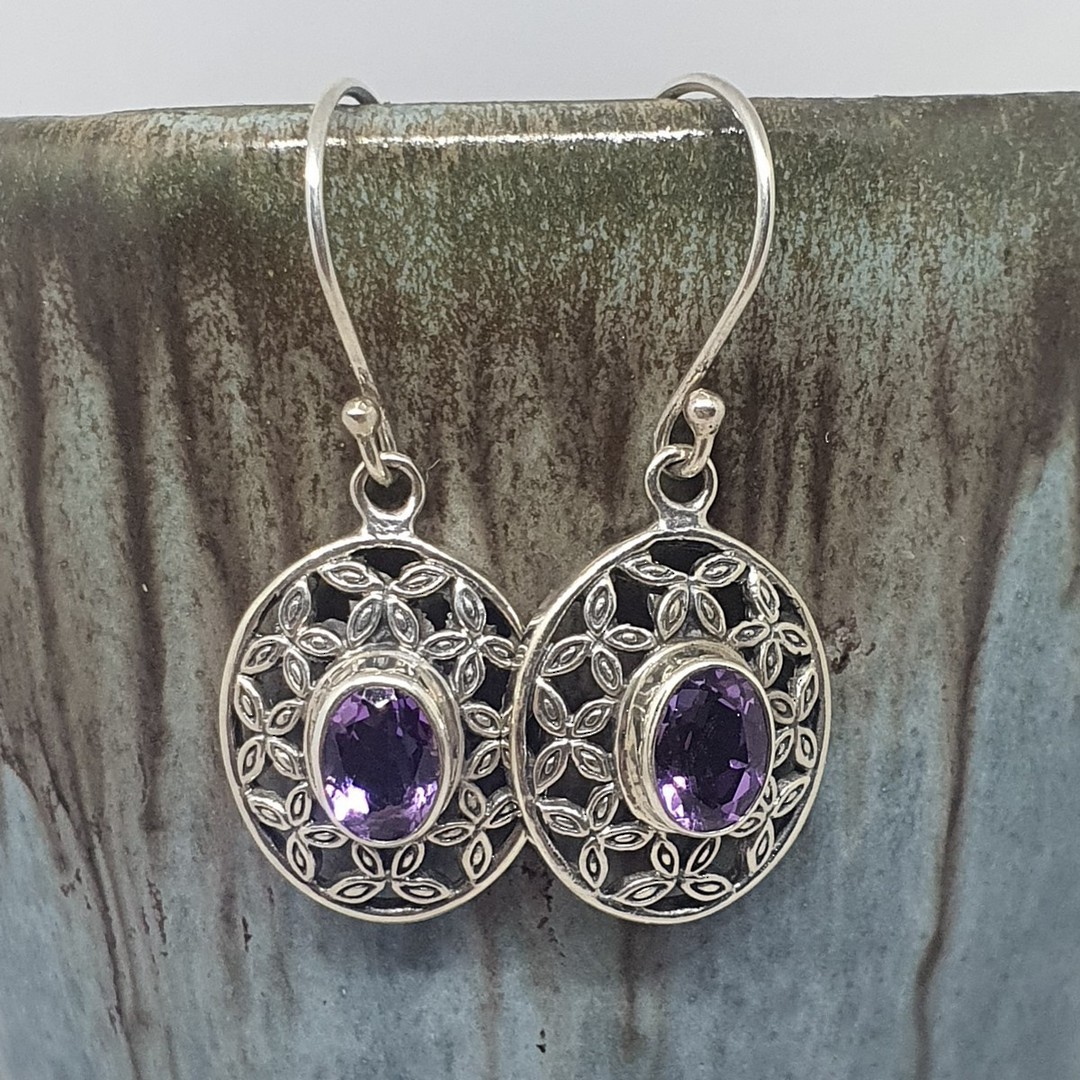 Silver purple gemstone earrings image 1