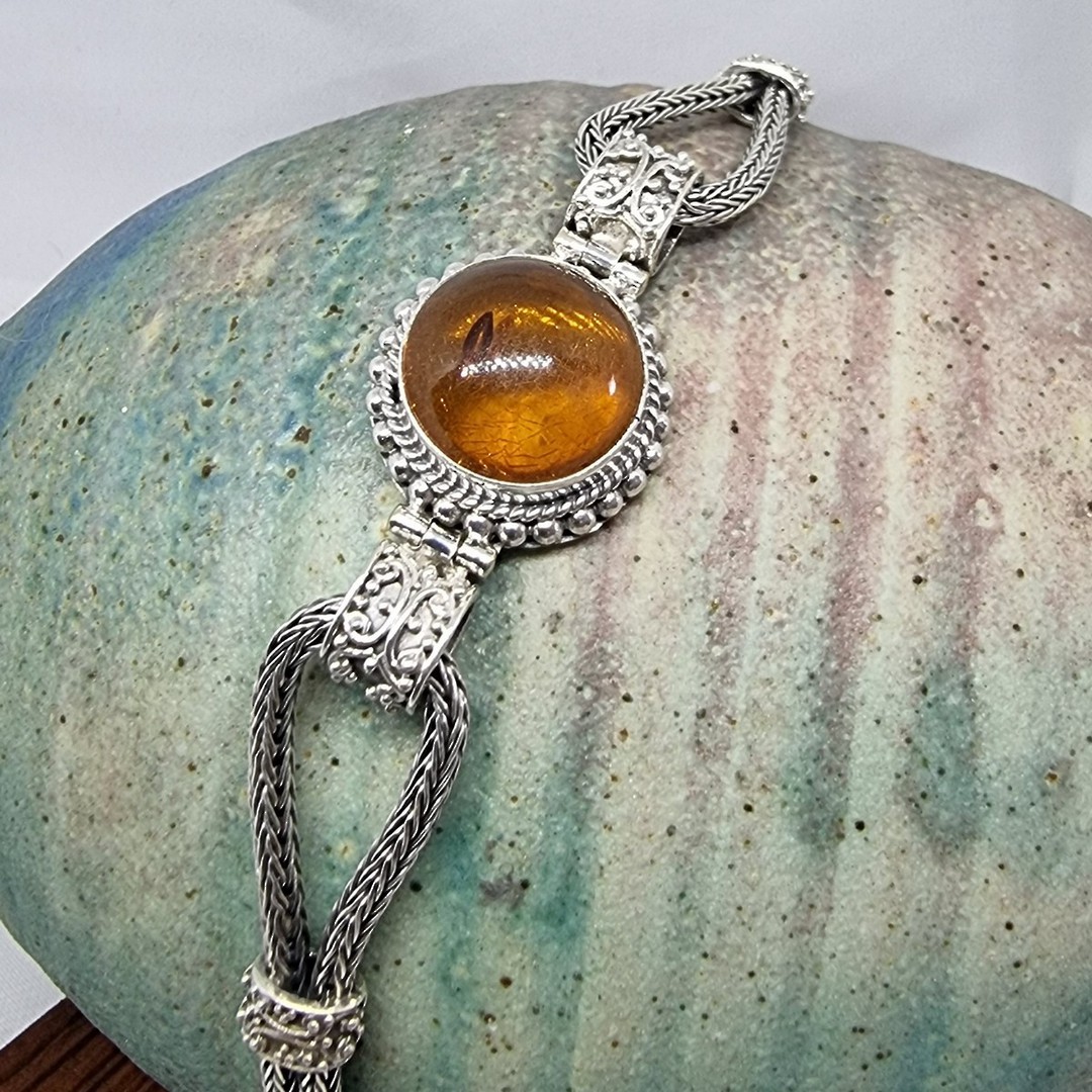 Sterling silver bracelet with round amber gemstone image 4