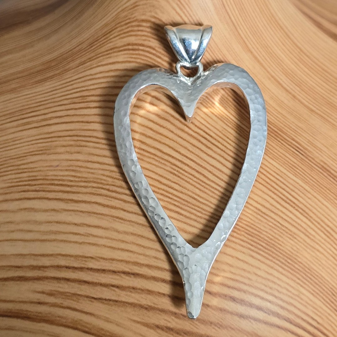 Large sterling silver heart pendant - made in New Zealand image 0