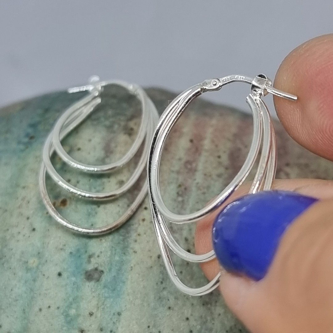 Sterling silver triple hoop earrings image 2