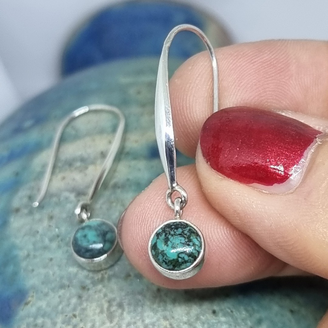 Long hook silver turquoise earrings image 0