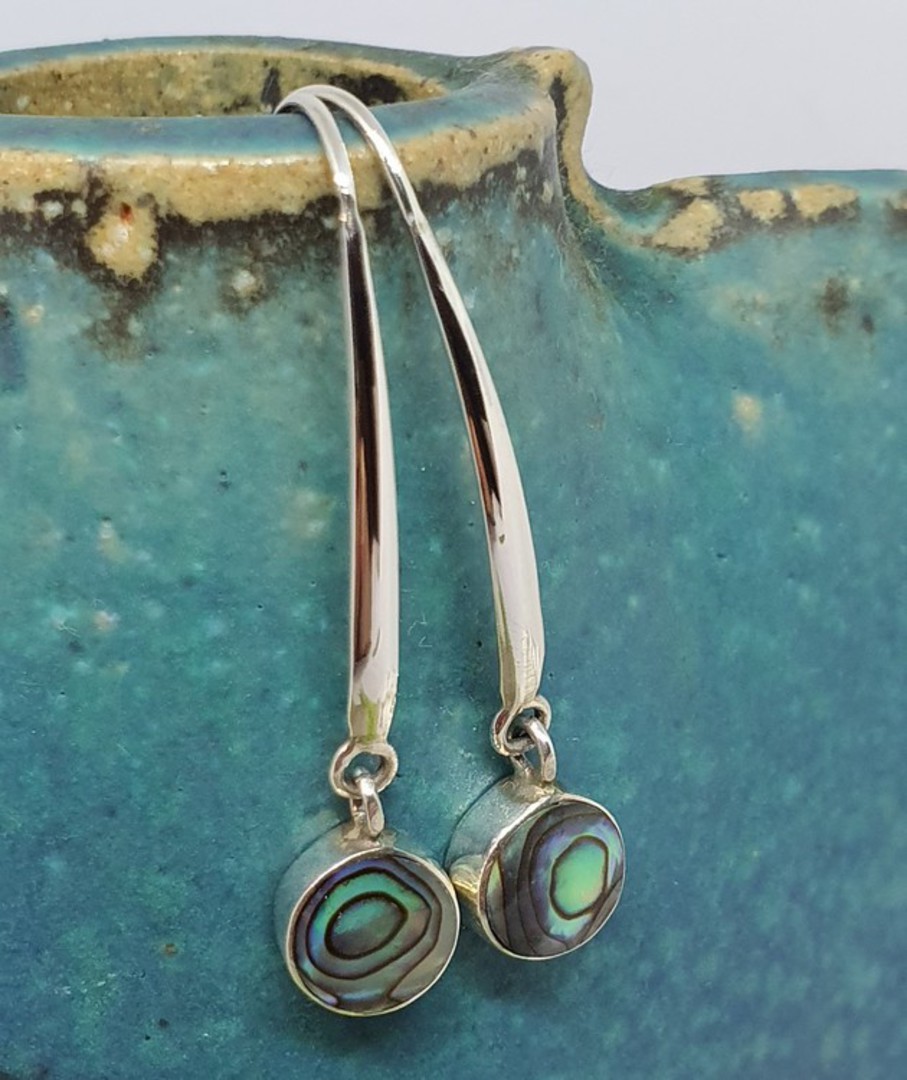 Long hooked sterling silver paua shell earrings image 2