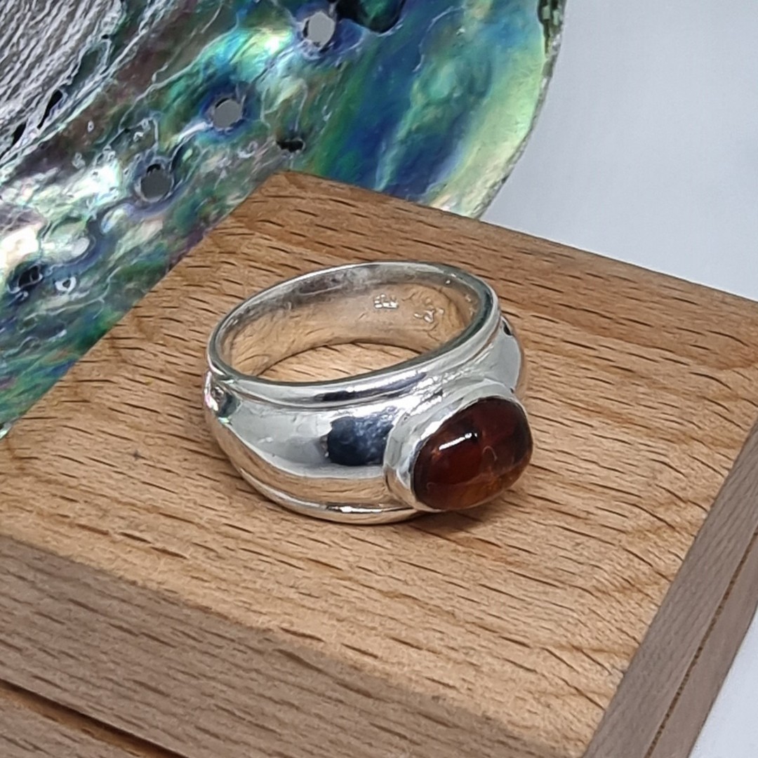 Sterling silver, wide band amber ring image 1