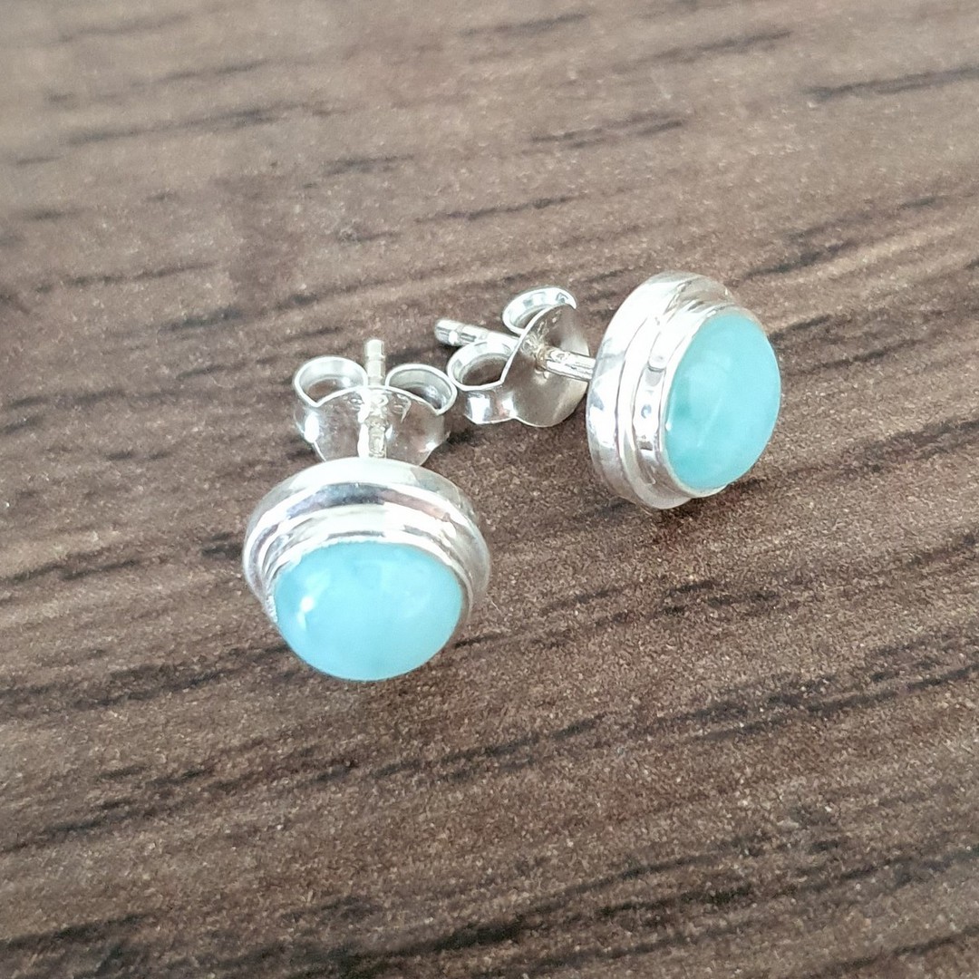 Cute little round larimar gemstone stud earrings image 1