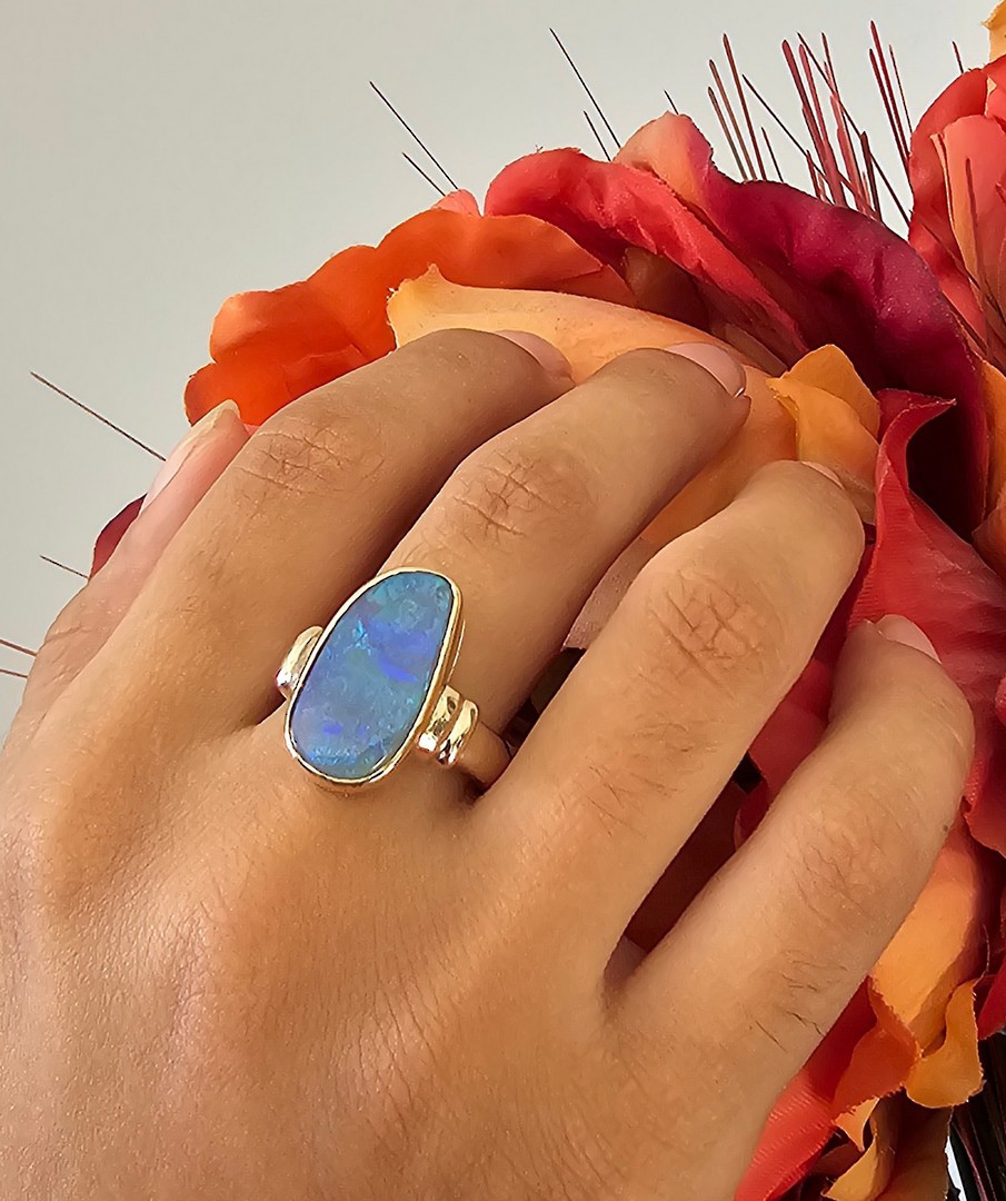 9ct Yellow Gold Opal Ring - Made in NZ image 1