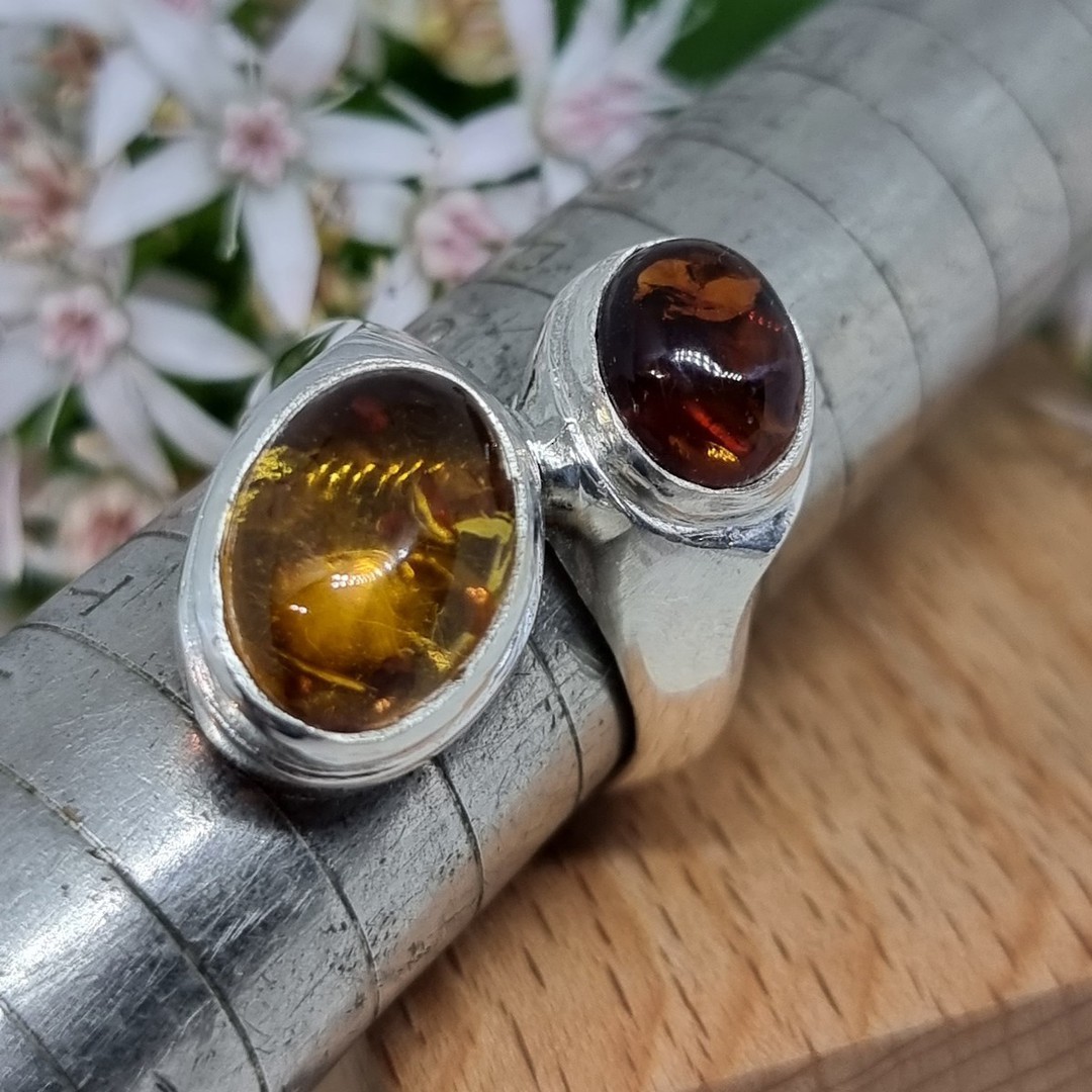 Sterling silver natural amber ring, made in NZ - size R image 3