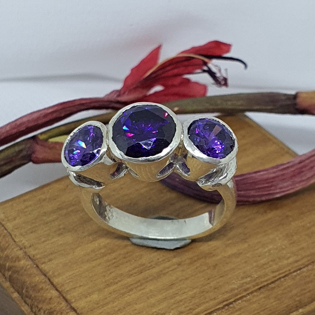 Sterling silver purple gemstone ring image 1