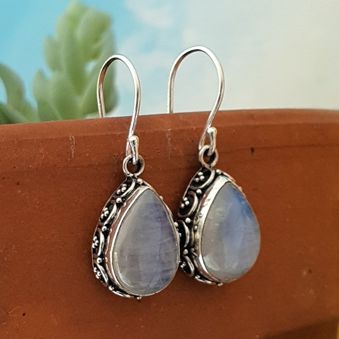 Moonstone earrings with stunning filigree frame image 2