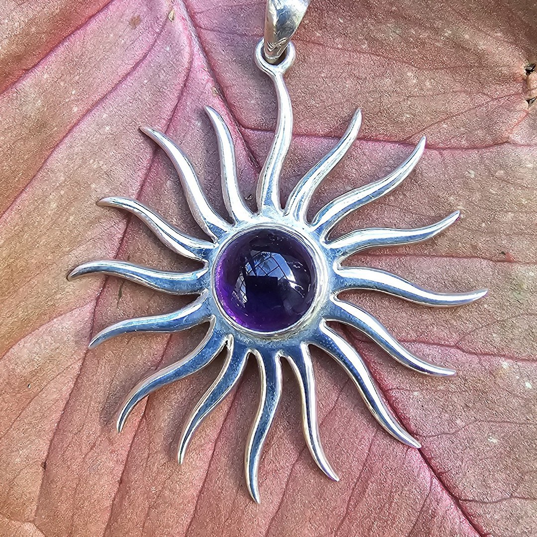 Large silver star pendant with glowing amethyst image 2