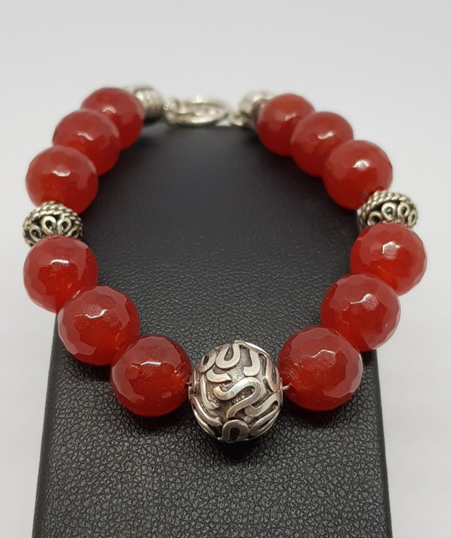 Natural carnelian beads and silver bracelet image 0