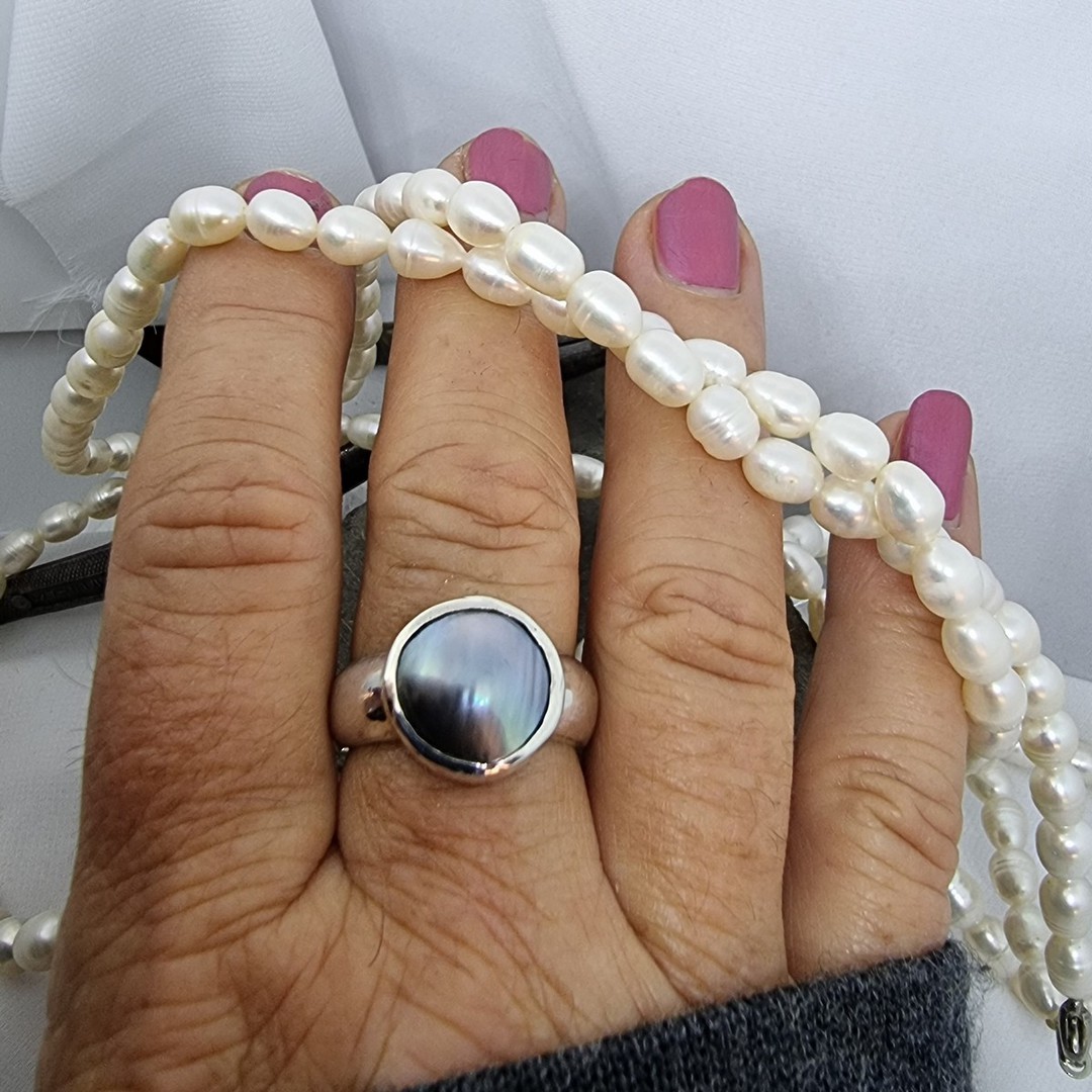 Chunky silver pearl ring, made in NZ image 1