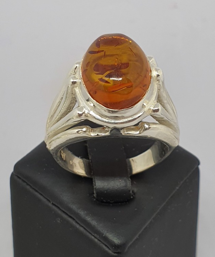 Large high set, silver amber ring image 3