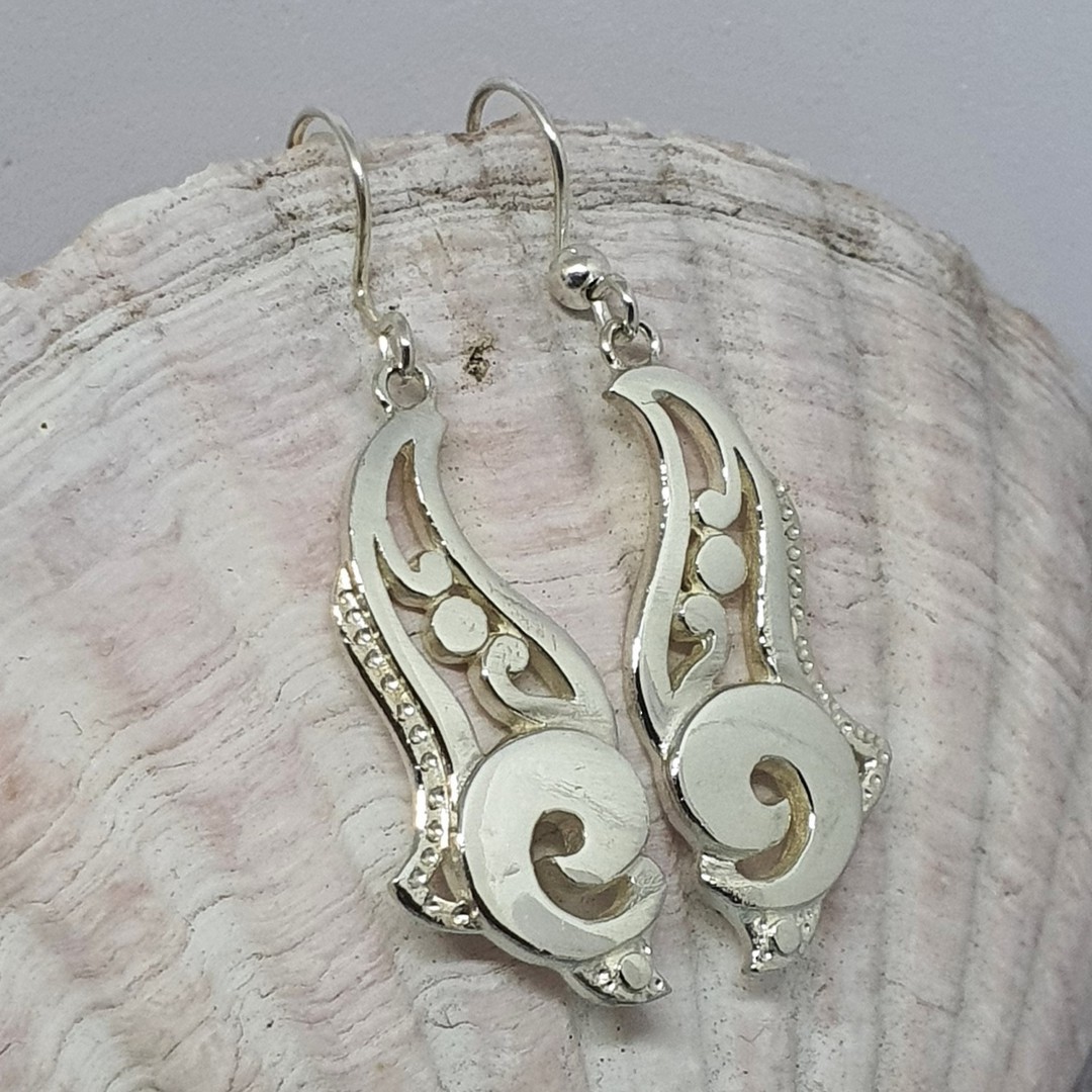 Sterling silver hook koru earrings, made in NZ image 2