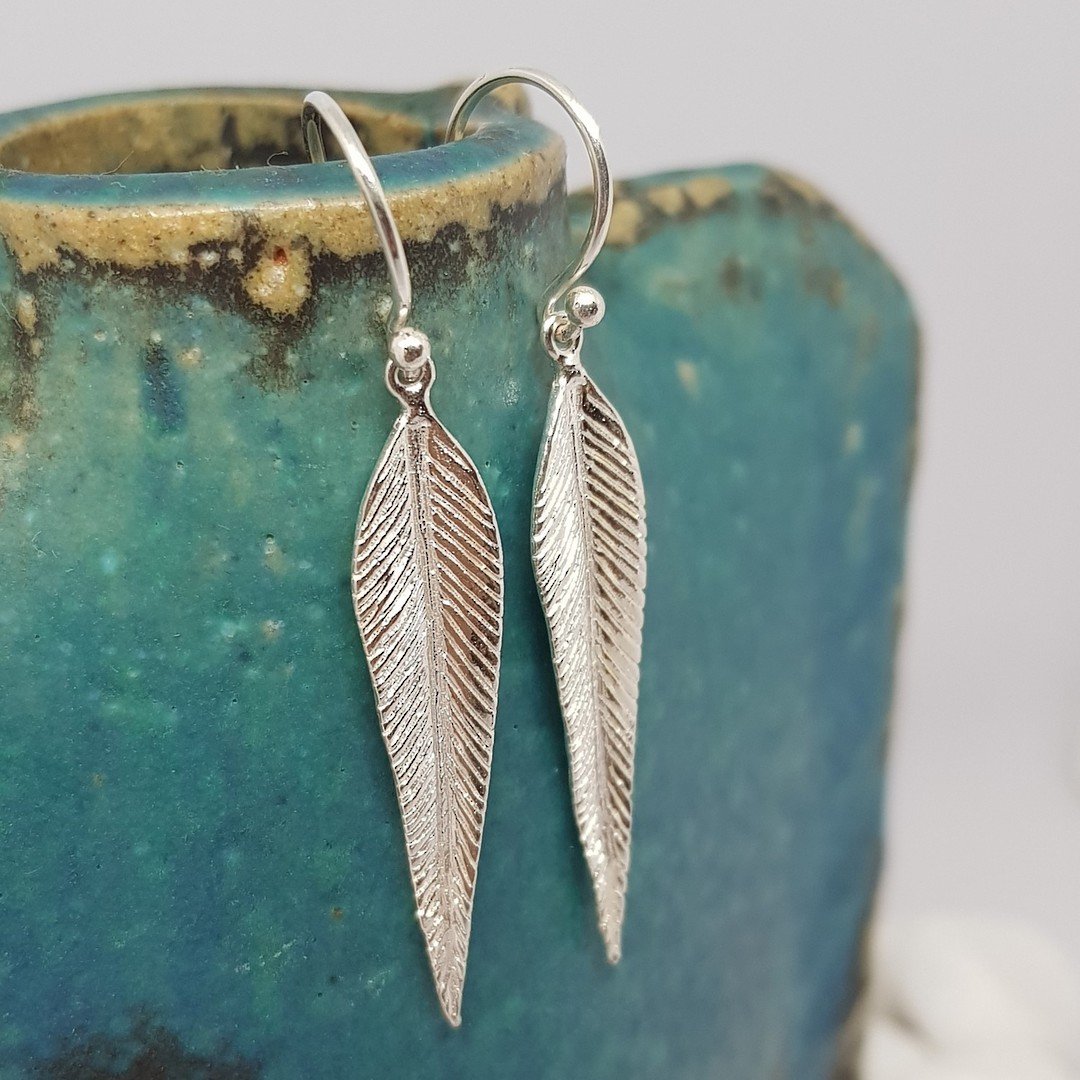 Long delicate sterling silver leaf earrings image 0
