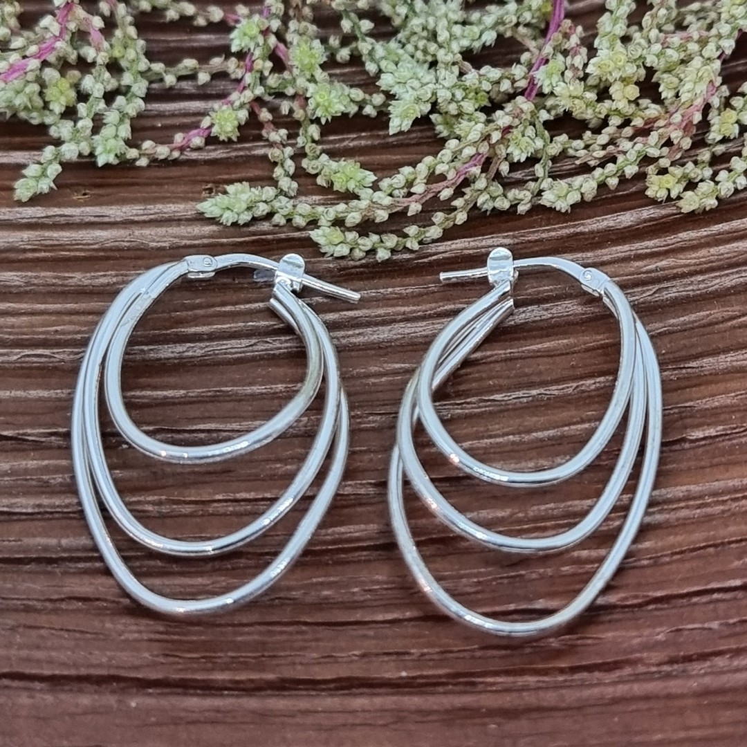 Sterling silver triple hoop earrings image 0