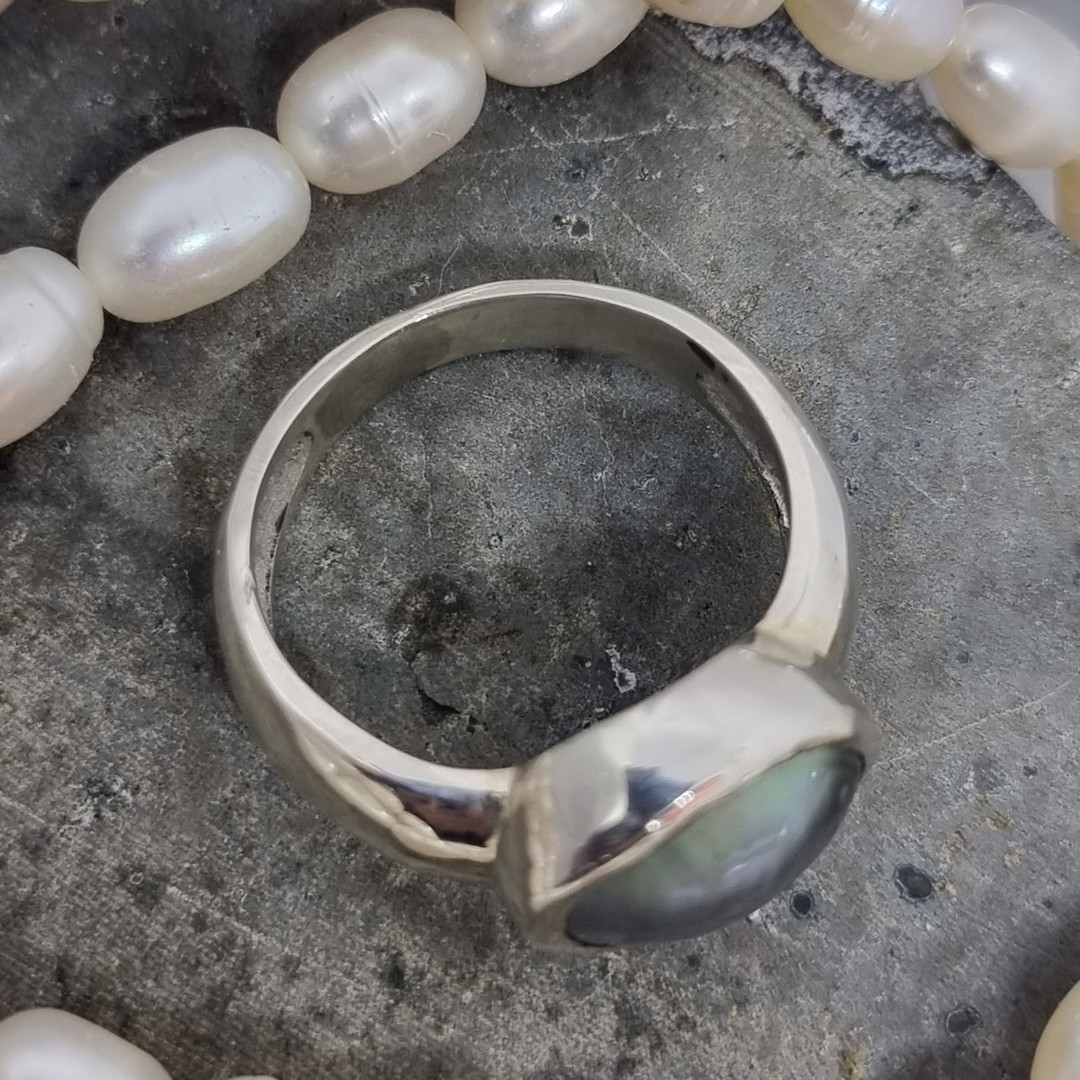 Chunky silver pearl ring, made in NZ image 2