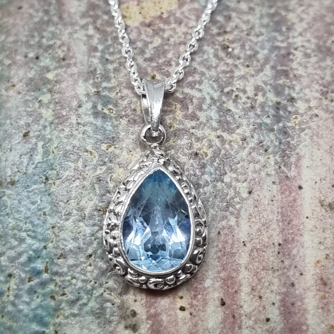Sterling silver teardrop blue topaz pendant image 1